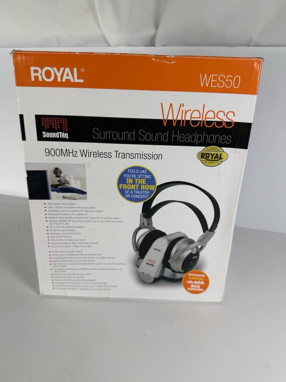 Royal WES 50 900MHz Wireless Headphones System w/ Charging Dock & Cord NEW